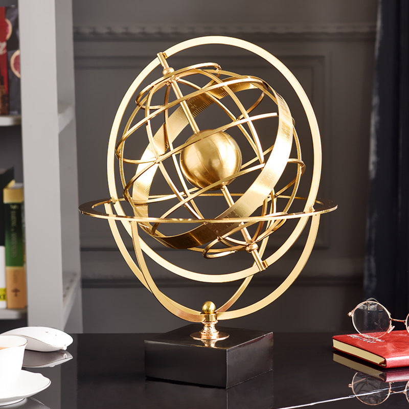 ANYHOUZ Luxury Gold Metal Tabletop Decor – Globe Round Sculpture for Living Room, House Display & Elegant Crafts Ornaments