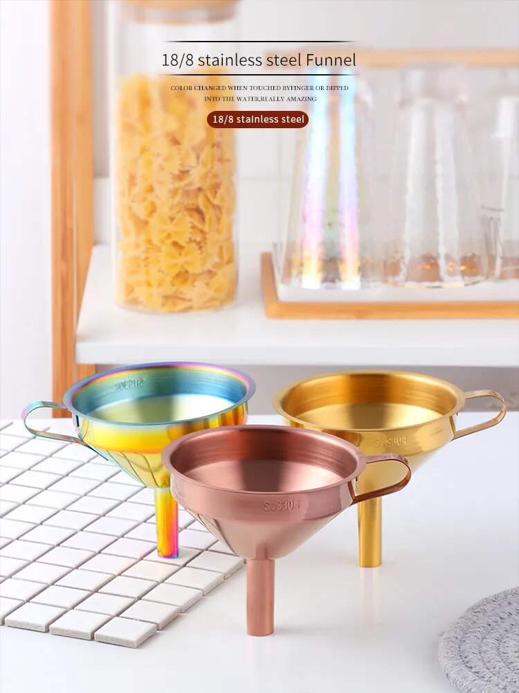 Anygleam Funnel with Detachable Strainer 1Pc Pink Rainbow Stainless Steel with Wide Cone Mouth Funnel for Small Can Jar Kitchen Utensil