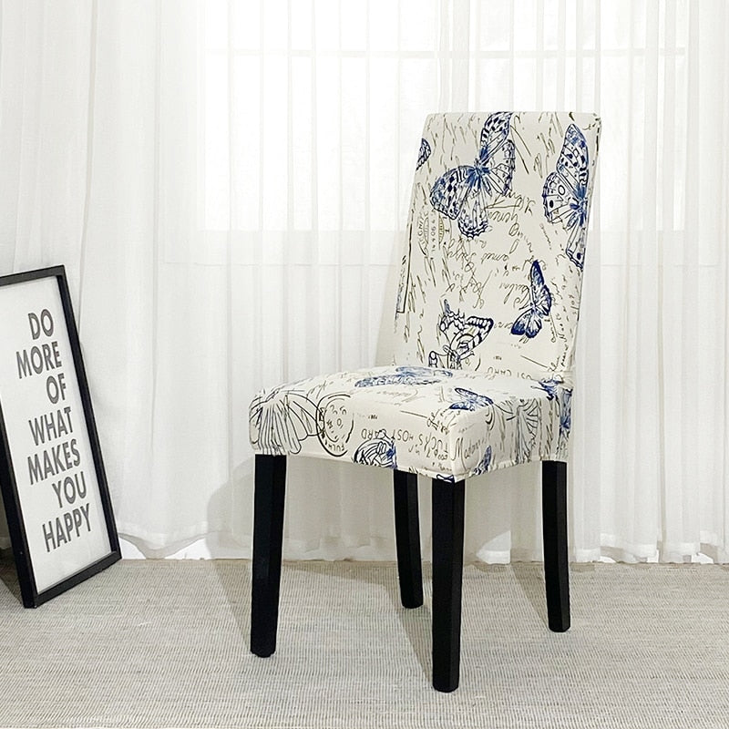Anyseat Chair Cover White with Blue Butterfly Design with Anti-Dirt and Elastic Material for Dining Room Kitchen Wedding Hotel Banquet Restaurant