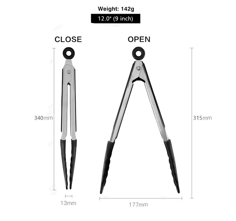 Anygleam Tong Stainless Steel Large Grey Handle Clip Heat Resistant Cooking Baking Salad Steak Kitchen Gadget