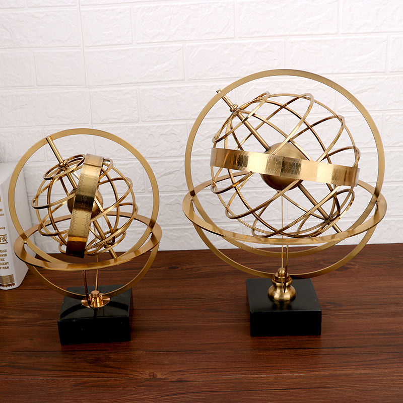 ANYHOUZ Luxury Gold Metal Tabletop Decor – Globe Round Sculpture for Living Room, House Display & Elegant Crafts Ornaments