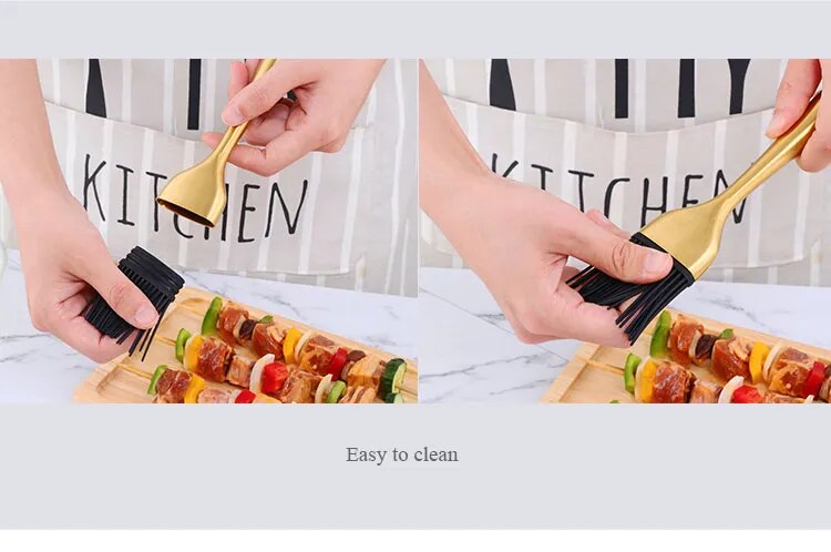 Anygleam Brush Gold Stainless Steel Handle Oil for BBQ and Bread Basting Kitchen Utensils