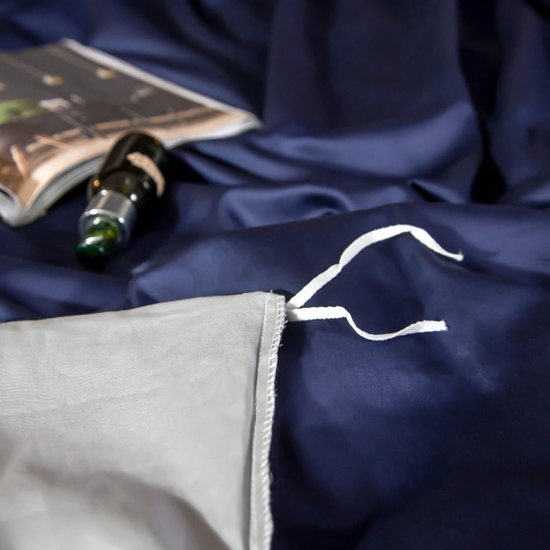 Anycozy Duvet Comforter Set UK King Navy Blue/ Light Grey Egyptian Cotton Thick Blanket Bedspread 6 Pcs Bed Set