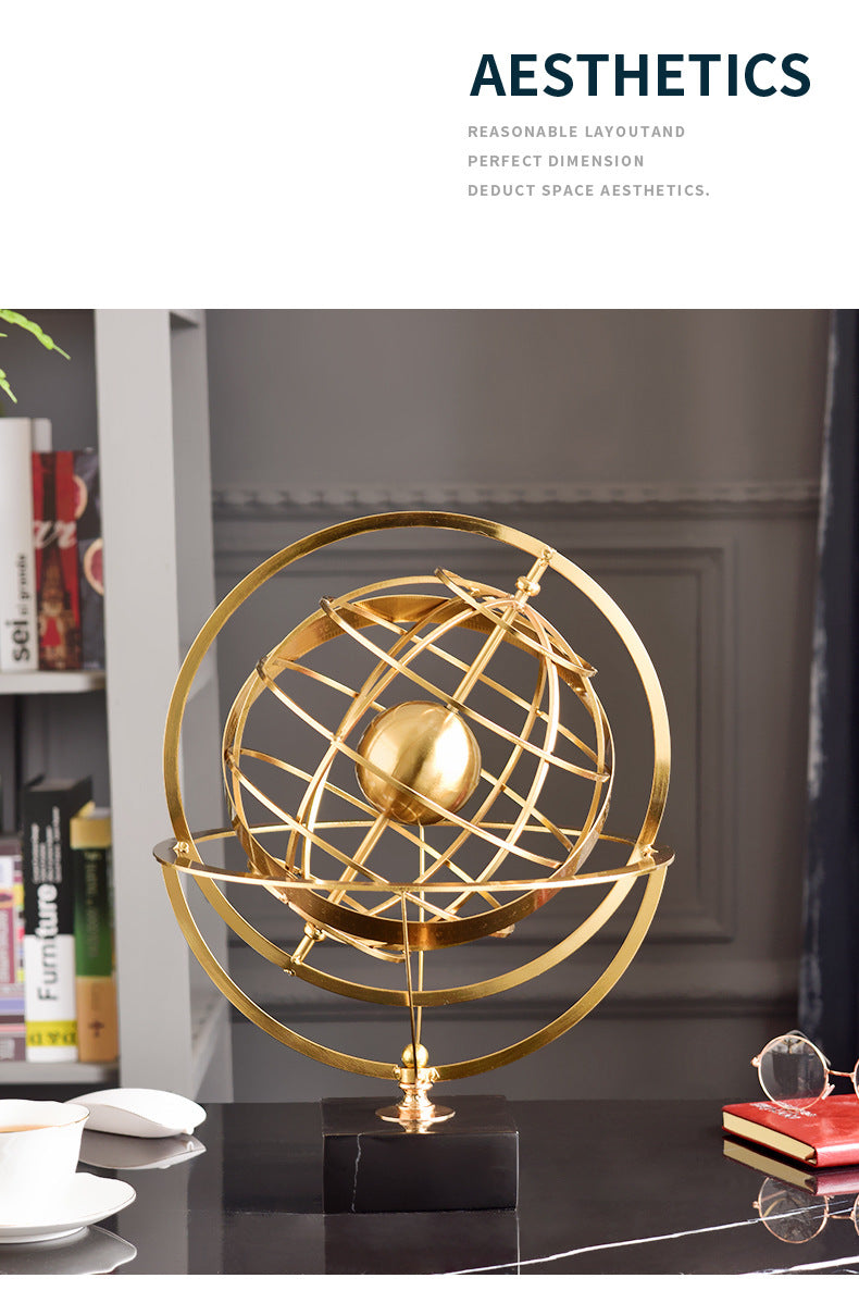 ANYHOUZ Luxury Gold Metal Tabletop Decor – Globe Round Sculpture for Living Room, House Display & Elegant Crafts Ornaments