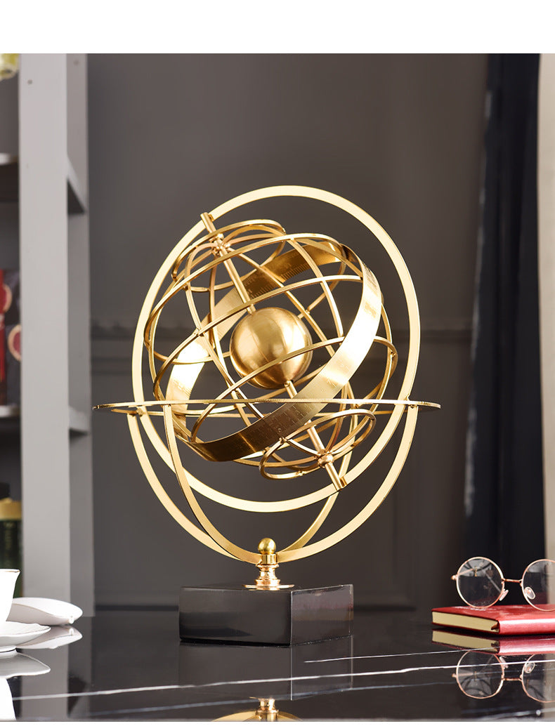 ANYHOUZ Luxury Gold Metal Tabletop Decor – Globe Round Sculpture for Living Room, House Display & Elegant Crafts Ornaments
