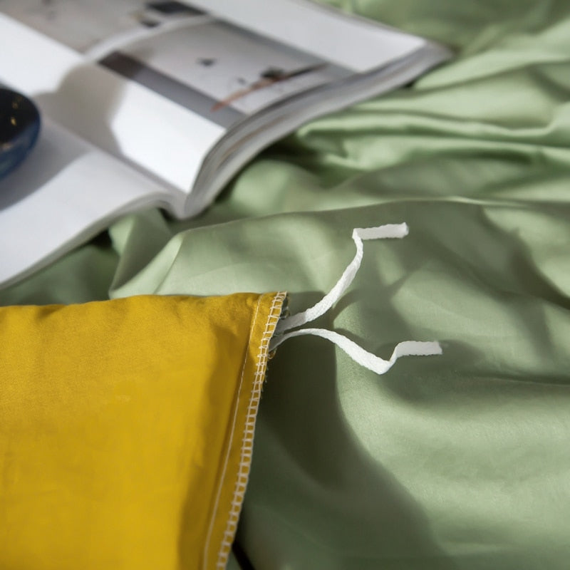 Anycozy Duvet Comforter Set UK King Green/ Yellow Egyptian Cotton Thick Blanket Bedspread 4 Pcs Bed Set