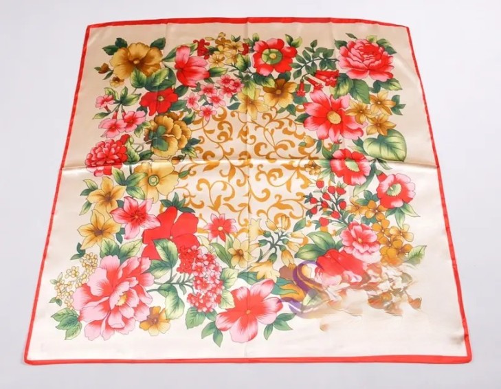 Anyyou Scarf for Women Peony Beige Print Square Silk Shawl For Summer Spring And Fall