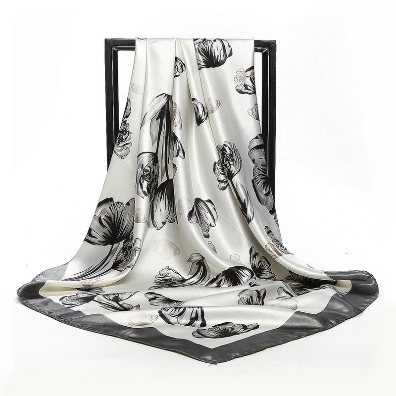 Anyyou Scarf for Women Floral Red Printed Polyester Silk Big Square Silk 90*90cm Satin For Spring Summer Autumn Winter