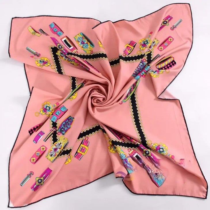 Anyyou Scarf for Women Pink Printed Twill Silk Shawl Fashion Elegant High Quality for Spring Autumn Square Scarves 90*90cm