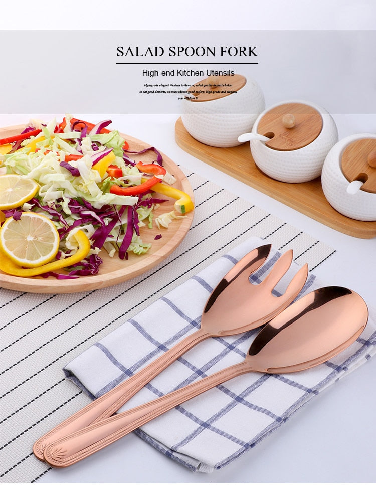 Anygleam Black Giant Salad Spoon and Fork Set – 2pcs Steel