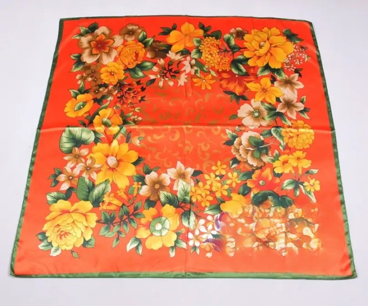 Anyyou Scarf for Women Peony Orange Print Square Silk Shawl For Summer Spring And Fall