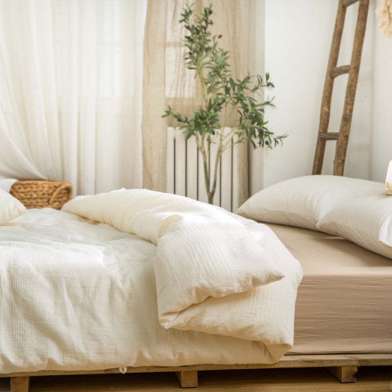 ANYHOUZ Duvet Cover Beige Quilted Ultra Soft Bed Comforter 200X230cm