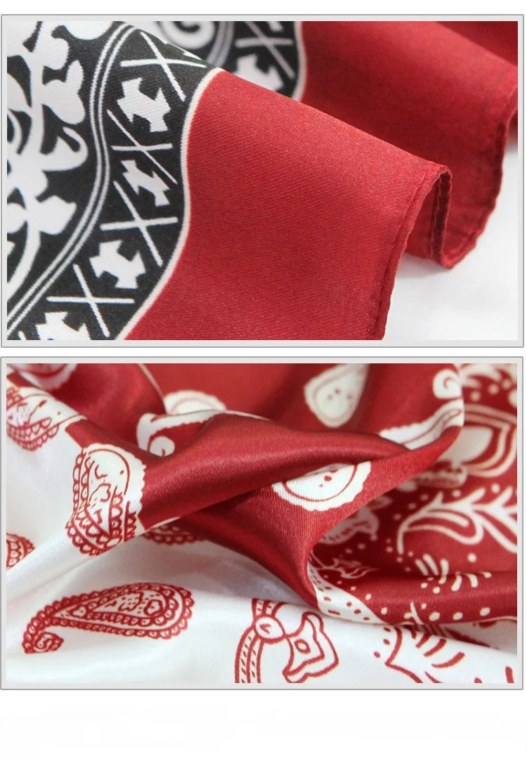 Anyyou Scarf for Women Wine Red Printed Satin Silk Shawl Fashion Accessories Chain Flowers Pattern Autumn Winter Scarves