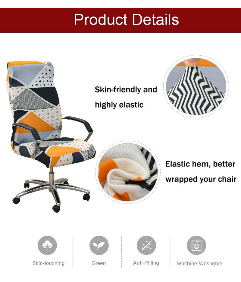 Anyseat Office Chair Cover Dark Grey Scratch Design Medium Non-Slip Rotating Seat Case Universal Armrest Chair Protector