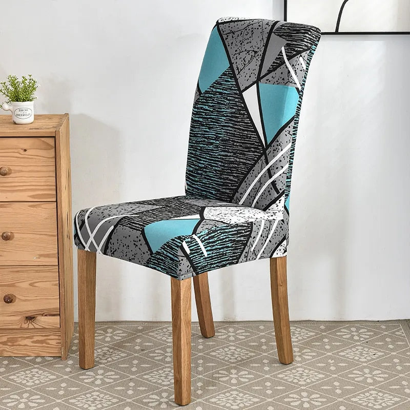 Anyseat Chair Cover Sky Blue Linear and Shapes Design with Anti-Dirt and Elastic Material for Dining Room Kitchen Wedding Hotel Banquet Restaurant