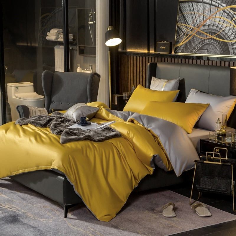 Anycozy Duvet Comforter Set King Yellow/ Light Grey Egyptian Cotton Thick Blanket Bedspread 6 Pcs Bed Set