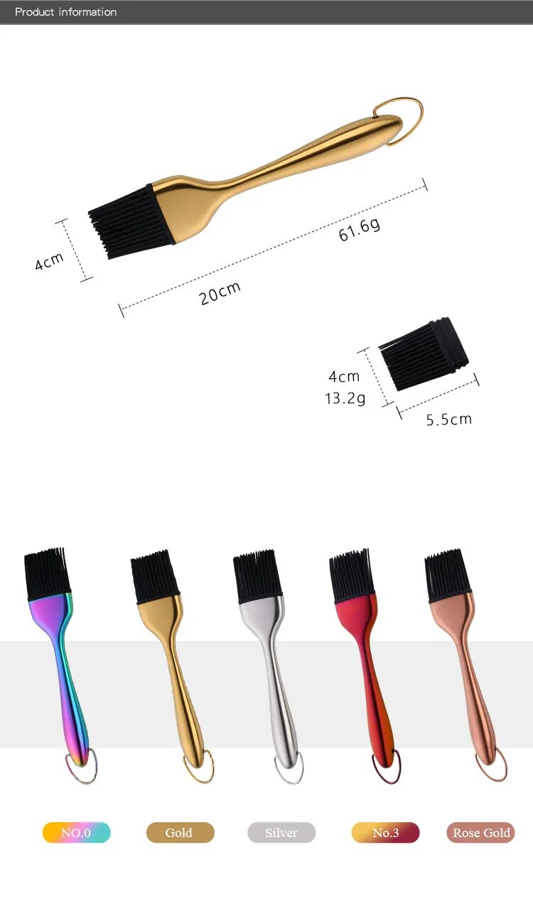 Anygleam Brush Red Rainbow Stainless Steel Handle Oil for BBQ and Bread Basting Kitchen Utensils