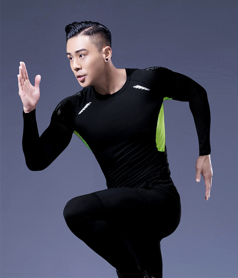 ANYMENS Fitness Clothes Black Set 2pcs Men Compression V Line Sportswear Suit Gym Tight Sports Running Workout Jogging Tracksuit Pants