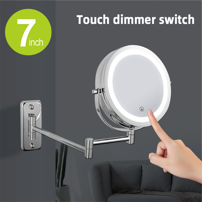 Anyvogue 7in Wall Mounted Smart LED Makeup Mirror Double Sided Touch Dimming Adjustable 5x Magnification USB Charging