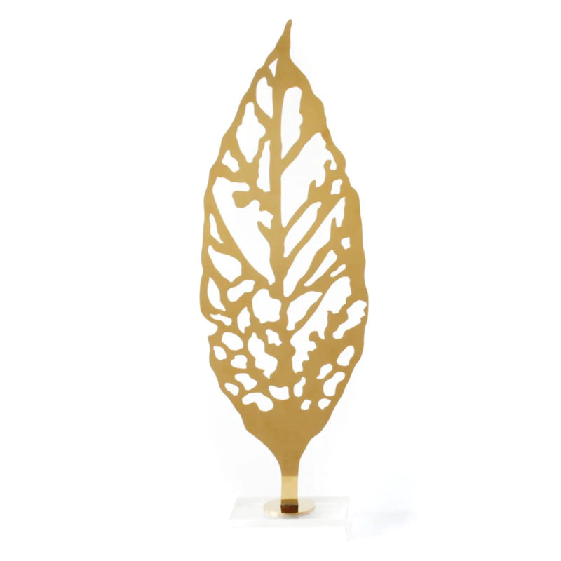 ANYHOUZ Luxury Gold Metal Tabletop Decor – Leaf Sculpture for Living Room, House Display & Elegant Crafts Ornaments