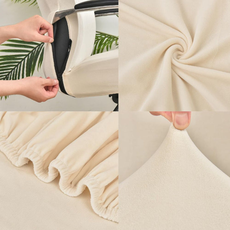 Anyseat Office Chair Cover Ivory Velvet Zippered Stretchable High Back Protector Slipcover
