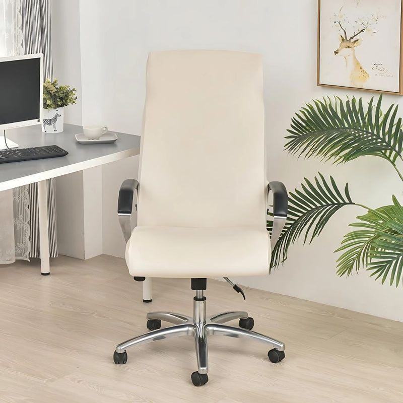 Anyseat Office Chair Cover Ivory Velvet Zippered Stretchable High Back Protector Slipcover