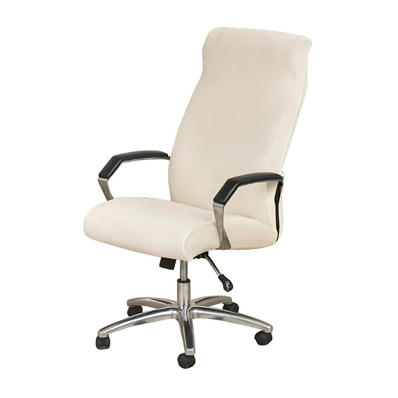 Anyseat Office Chair Cover Ivory Velvet Zippered Stretchable High Back Protector Slipcover
