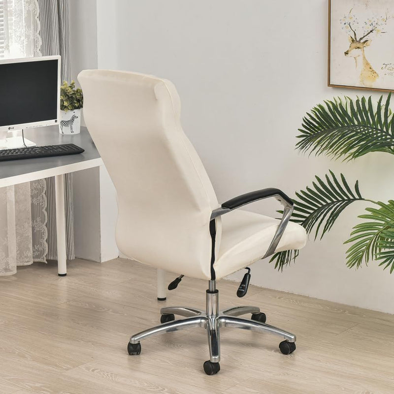 Anyseat Office Chair Cover Ivory Velvet Zippered Stretchable High Back Protector Slipcover
