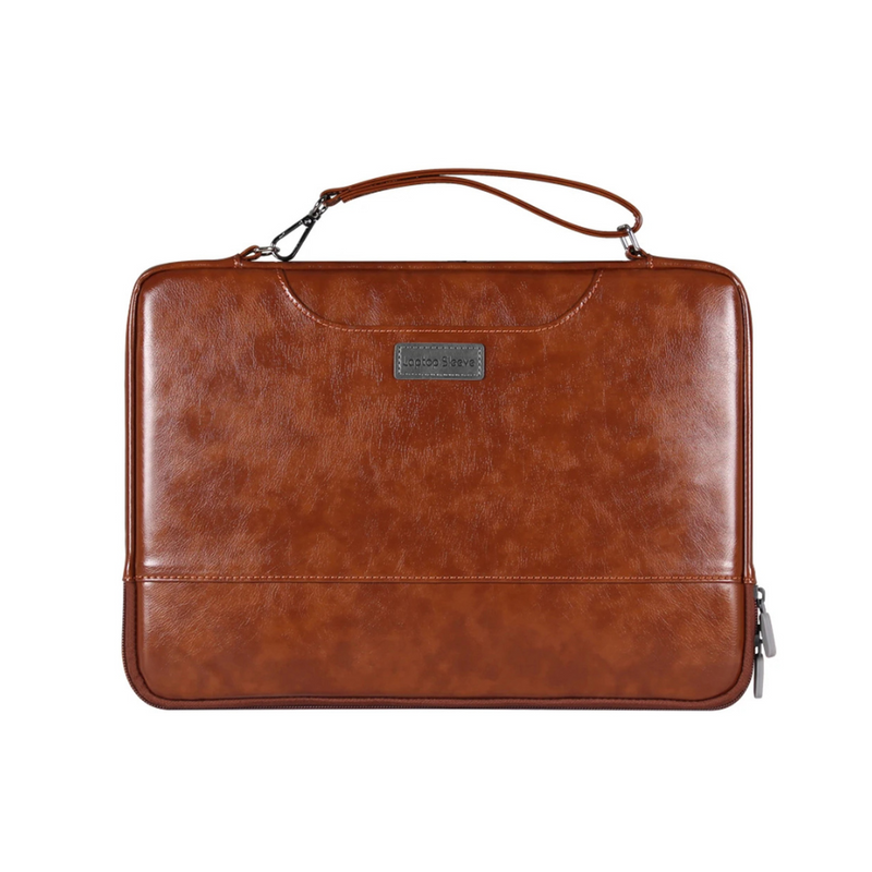 ANYPACK Laptop Handbag Brown Vegan Leather Sleek Protector Durable Lightweight For Travel And Work