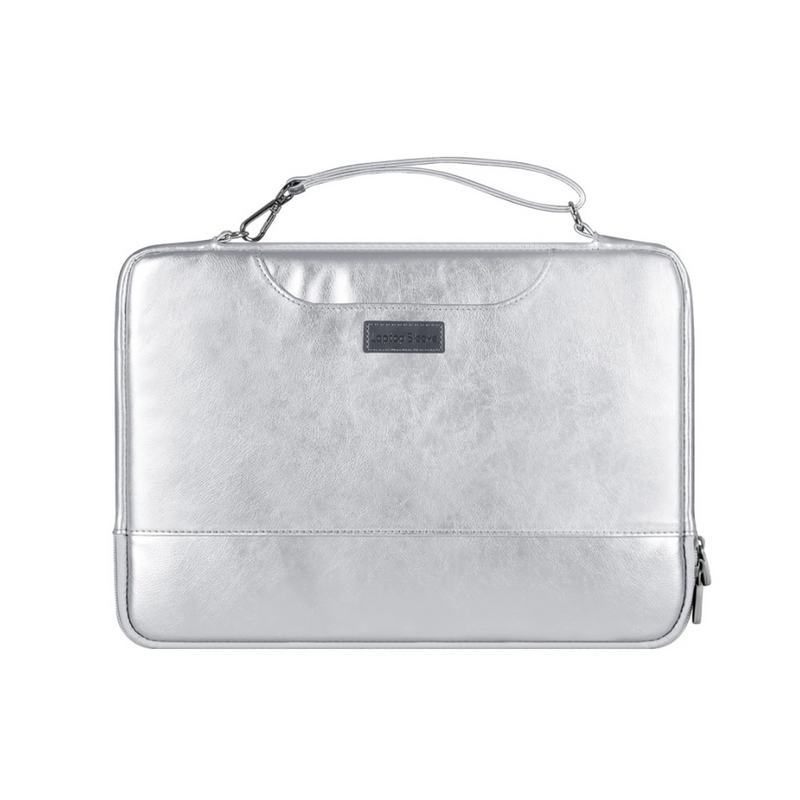 ANYPACK Laptop Handbag Silver Vegan Leather Sleek Protector Durable Lightweight For Travel And Work