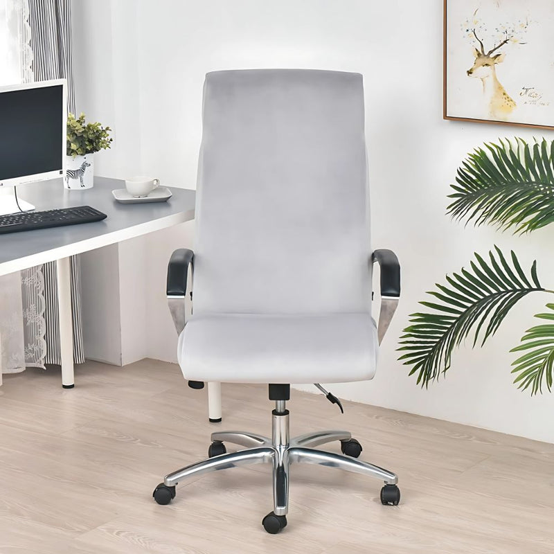 Anyseat Office Chair Cover Light Grey Velvet Zippered Stretchable High Back Protector Slipcover