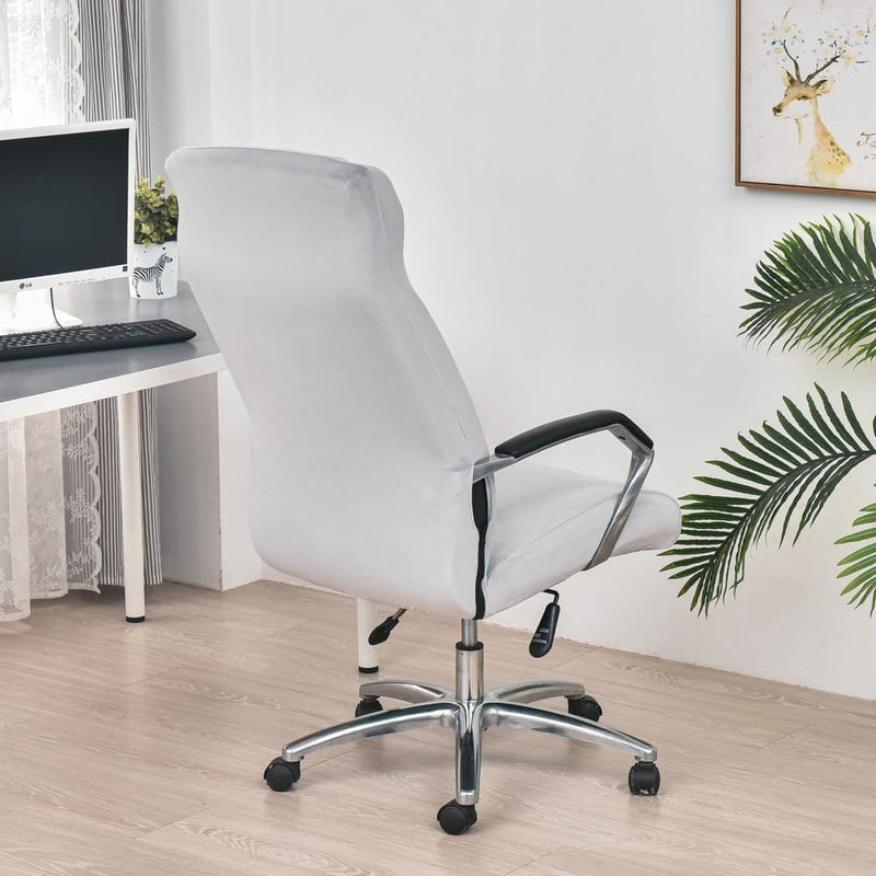 Anyseat Office Chair Cover Light Grey Velvet Zippered Stretchable High Back Protector Slipcover