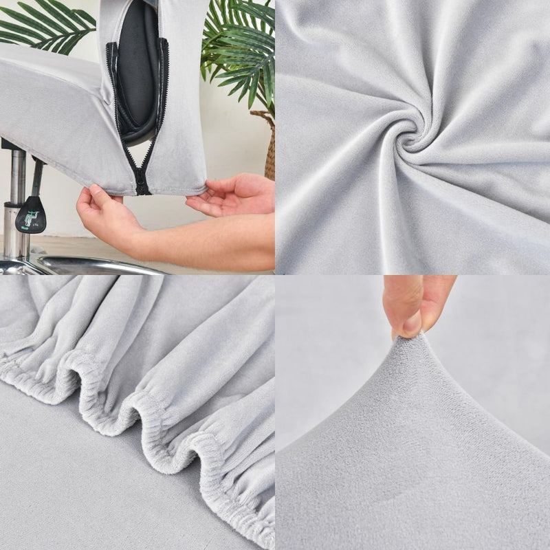 Anyseat Office Chair Cover Light Grey Velvet Zippered Stretchable High Back Protector Slipcover