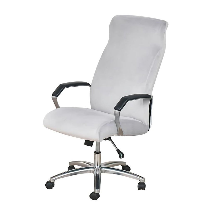 Anyseat Office Chair Cover Light Grey Velvet Zippered Stretchable High Back Protector Slipcover
