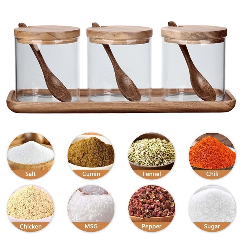 Anygleam Transparent 3pcs Spice Jars Glass Jars  Food Kitchen Tableware