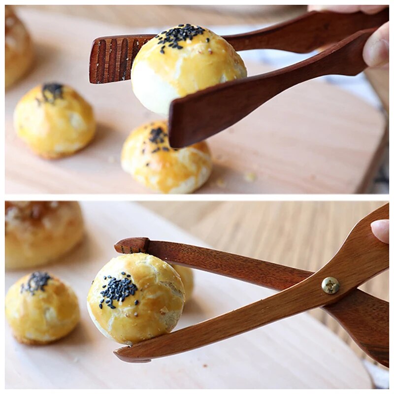 Anygleam Brown Wooden Creative Tong Food Kitchen Tableware