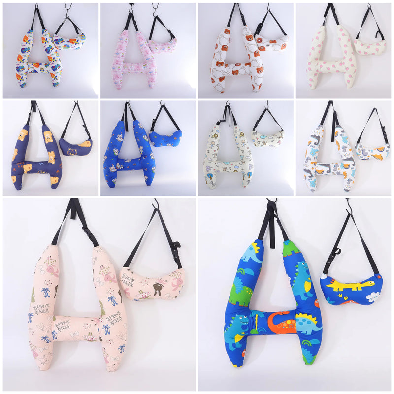 Anypillow Car Travel Pillow White Dinosaur 1 Set for Kids and Adult Neck Head Support H-Shape Travel Pillow