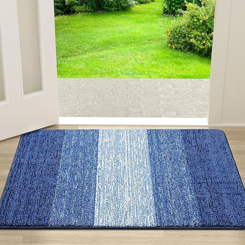 Anymat Doormat Navy Blue Stripe Non Slip Dirt Resistant Mat For Kitchen And Bathroom