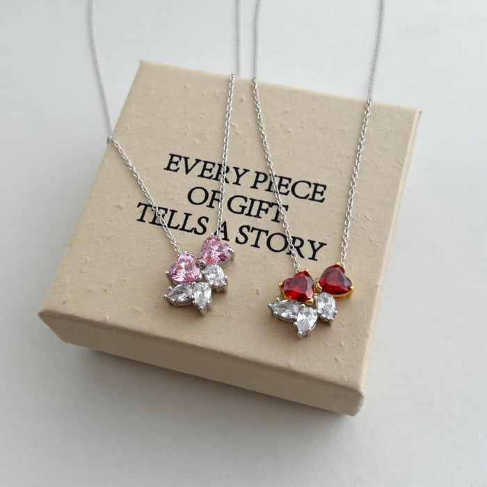 ANYCO Necklace 925 Silver for Women Snowflakes Pink Heart Pendant Cubic Zirconia 5A Rhodium Platting Jewelry