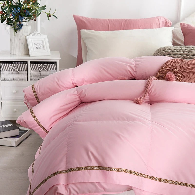 ANYHOUZ Duvet Cover Pink Luxurious Style Cotton Bed Comforter