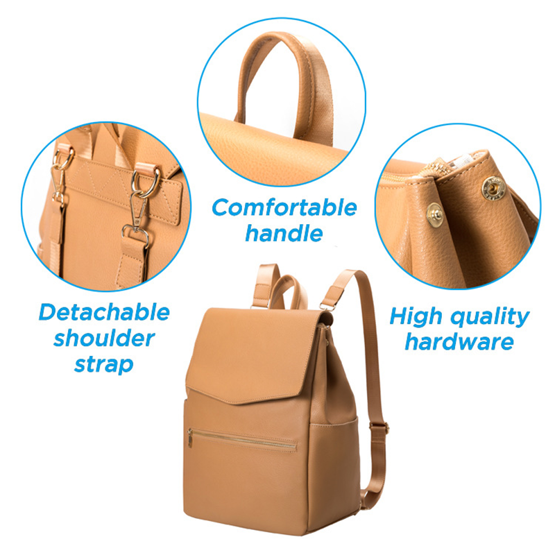 Anymom Mommy Diaper Bag Brown 3Pcs Set PU Leather Backpack with Changing Pad