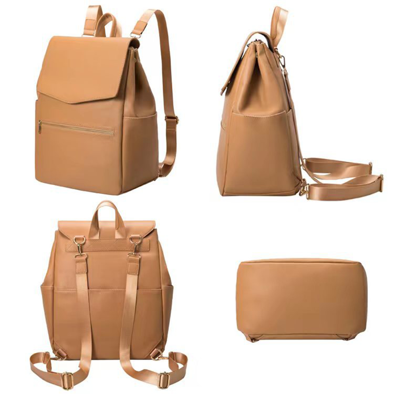 Anymom Mommy Diaper Bag Khaki 3Pcs Set PU Leather Backpack with Changing Pad