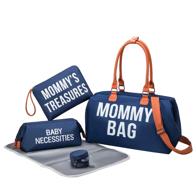 Anymom Mommy Diaper Bag Blue Handbag 5 pcs Set with Portable Changing Pad Adjustable and Removable Strap Mommy Maternity Bag