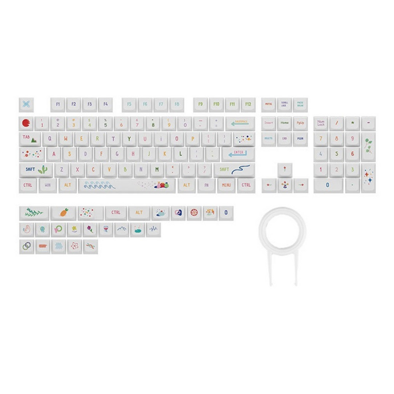 ANYMOB Keycap Keyboard White Summer 128 Keys Profile Switch Mechanical  Cute Keys