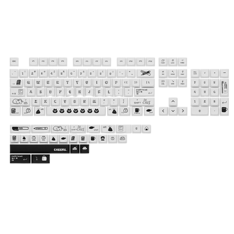 ANYMOB Keycap Keyboard White Black 130 keys Dye Sublimation Mechanical Switch Touch Clicks