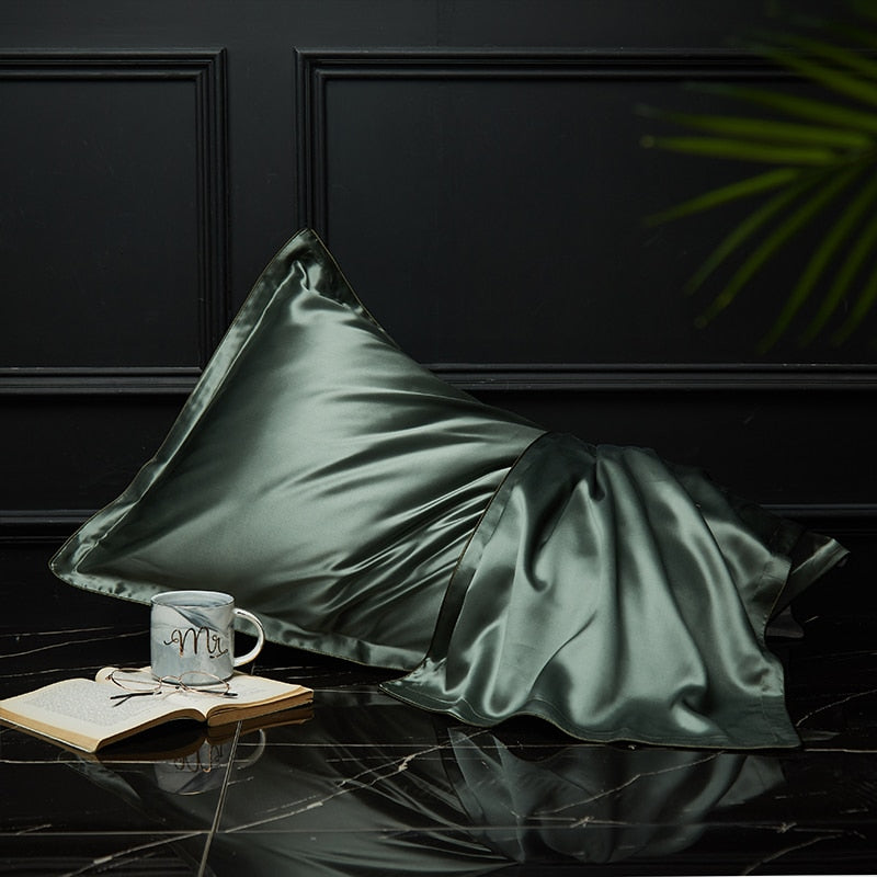 ANYHOUZ Pillowcase 50x75cm Green Pure Real Silk For Comfortable And Relaxing Home Bed