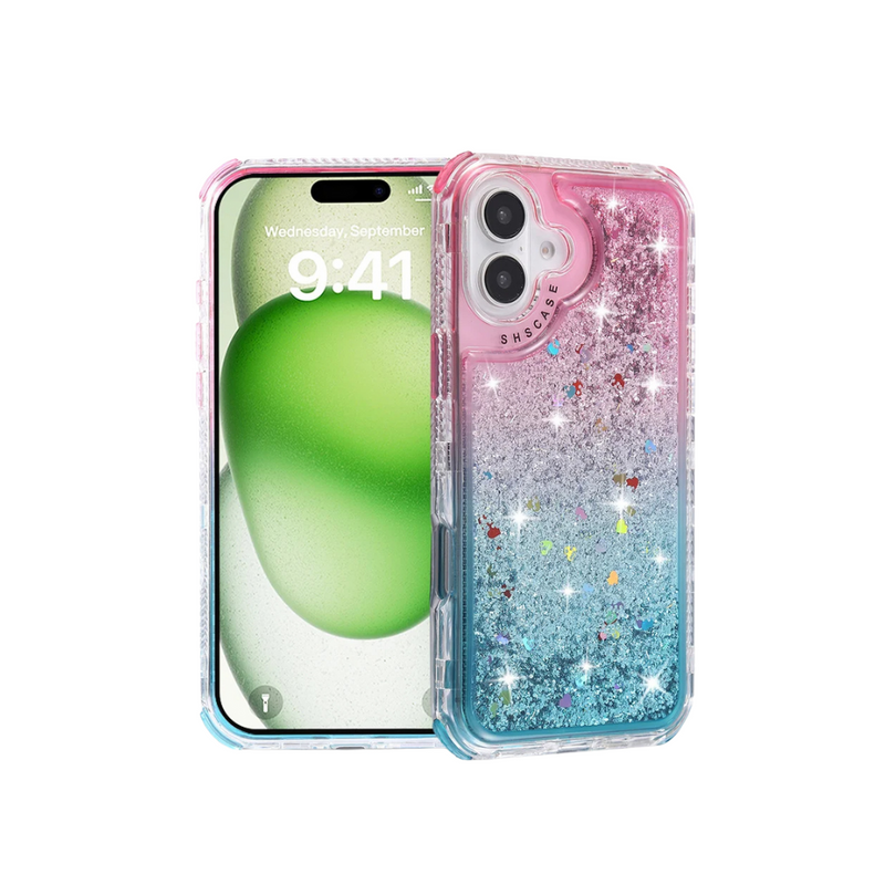 ANYMOB iPhone Case Pink Blue Luxury Gradient Quicksand Shockproof Defender Back Cover