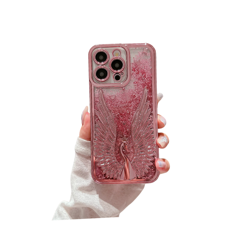 ANYMOB iPhone Case Pink Luxury Swan Fashion Bling Glitter Protective Shockproof