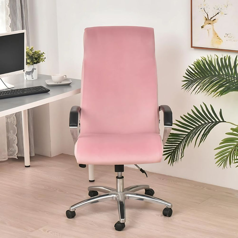 Anyseat Office Chair Cover Pink Velvet Zippered Stretchable High Back Protector Slipcover