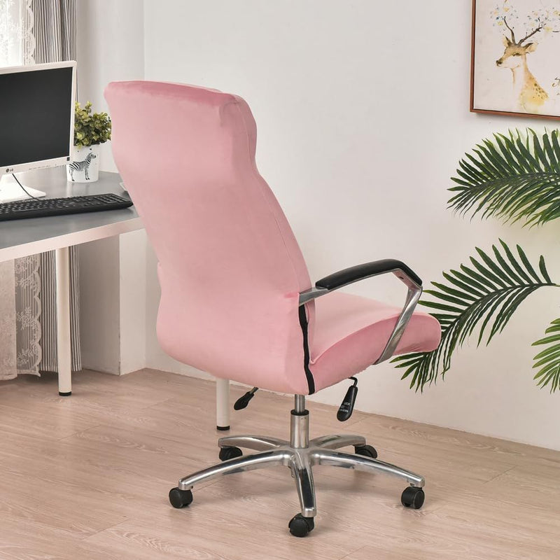 Anyseat Office Chair Cover Pink Velvet Zippered Stretchable High Back Protector Slipcover